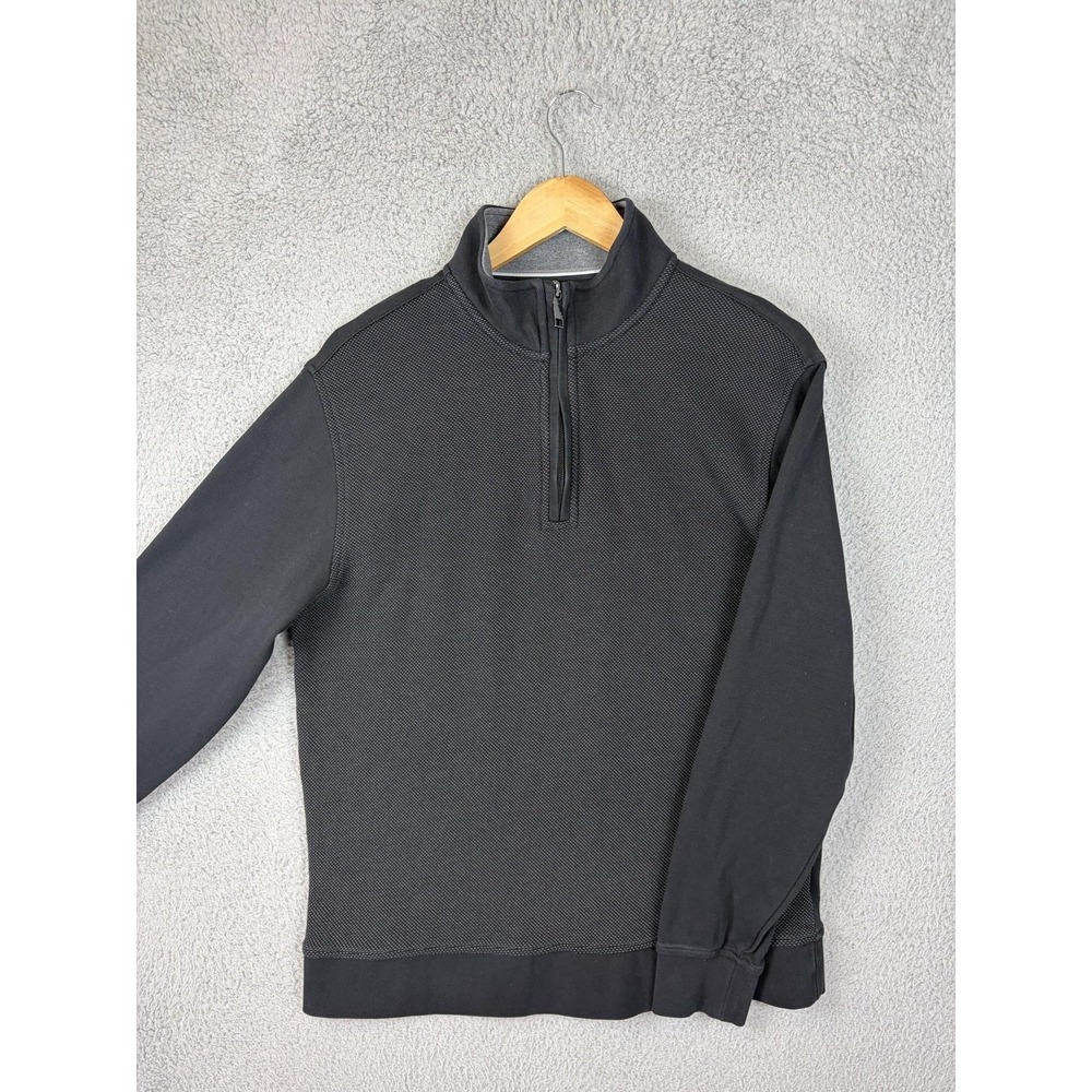 Ted Baker Sweater Mens Medium Black Cotton Blend Quarter Zip Mock Neck Pullover